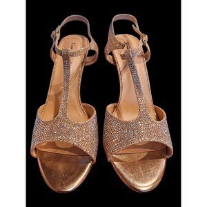 Nude/Iridescent Sparkle Peep-Toe T-Strap Sandal - NEW